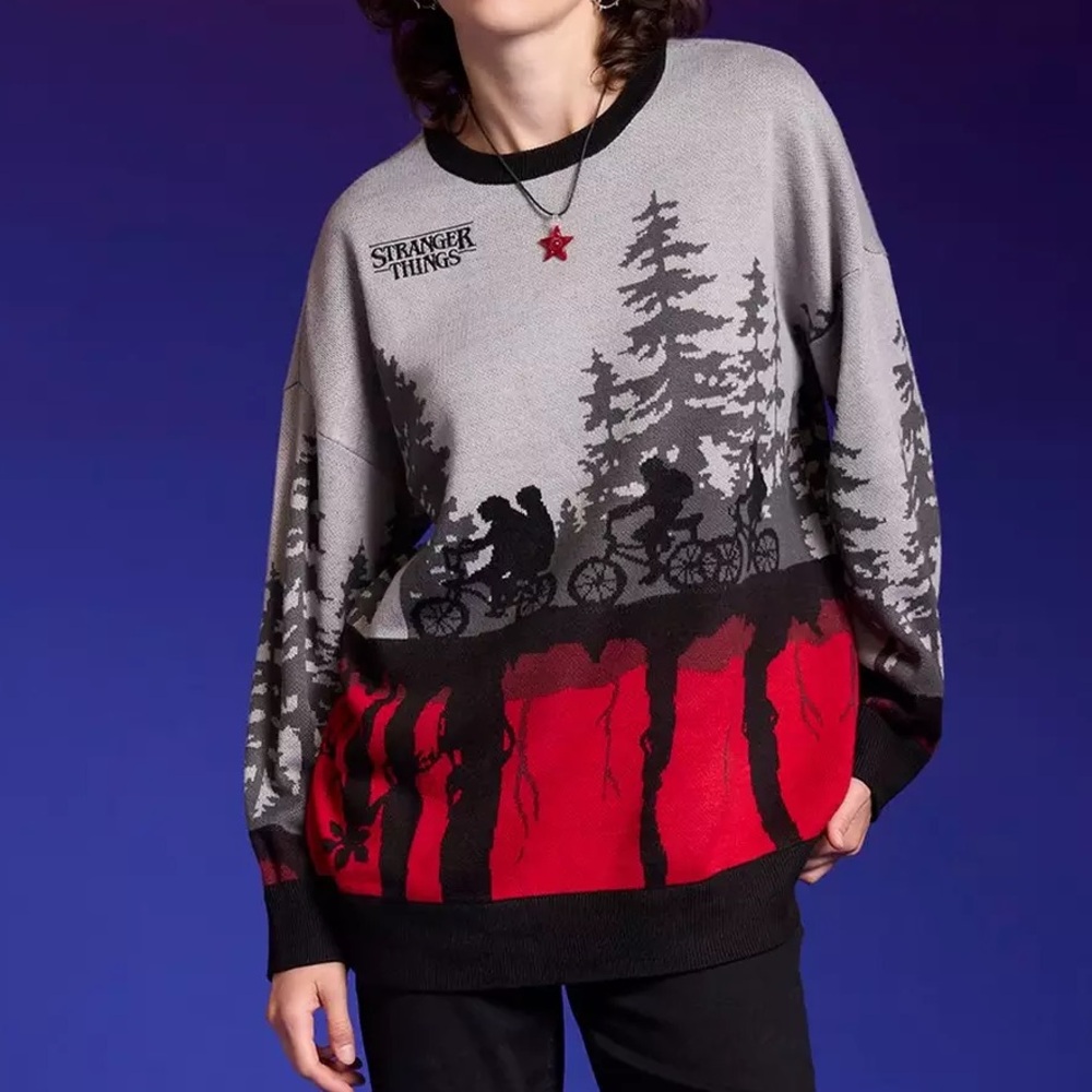 Stranger Things Hawkins & Upside Down Intarsia Sweater Hot‎ Topic